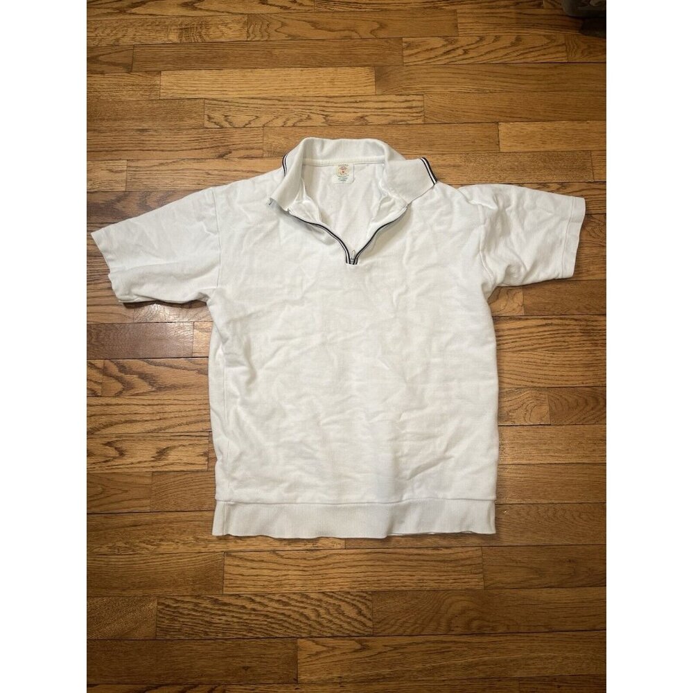 Vintage Japanese Court Casuals Mens Medium Short Sleeve White Zip Tennis SMALL!